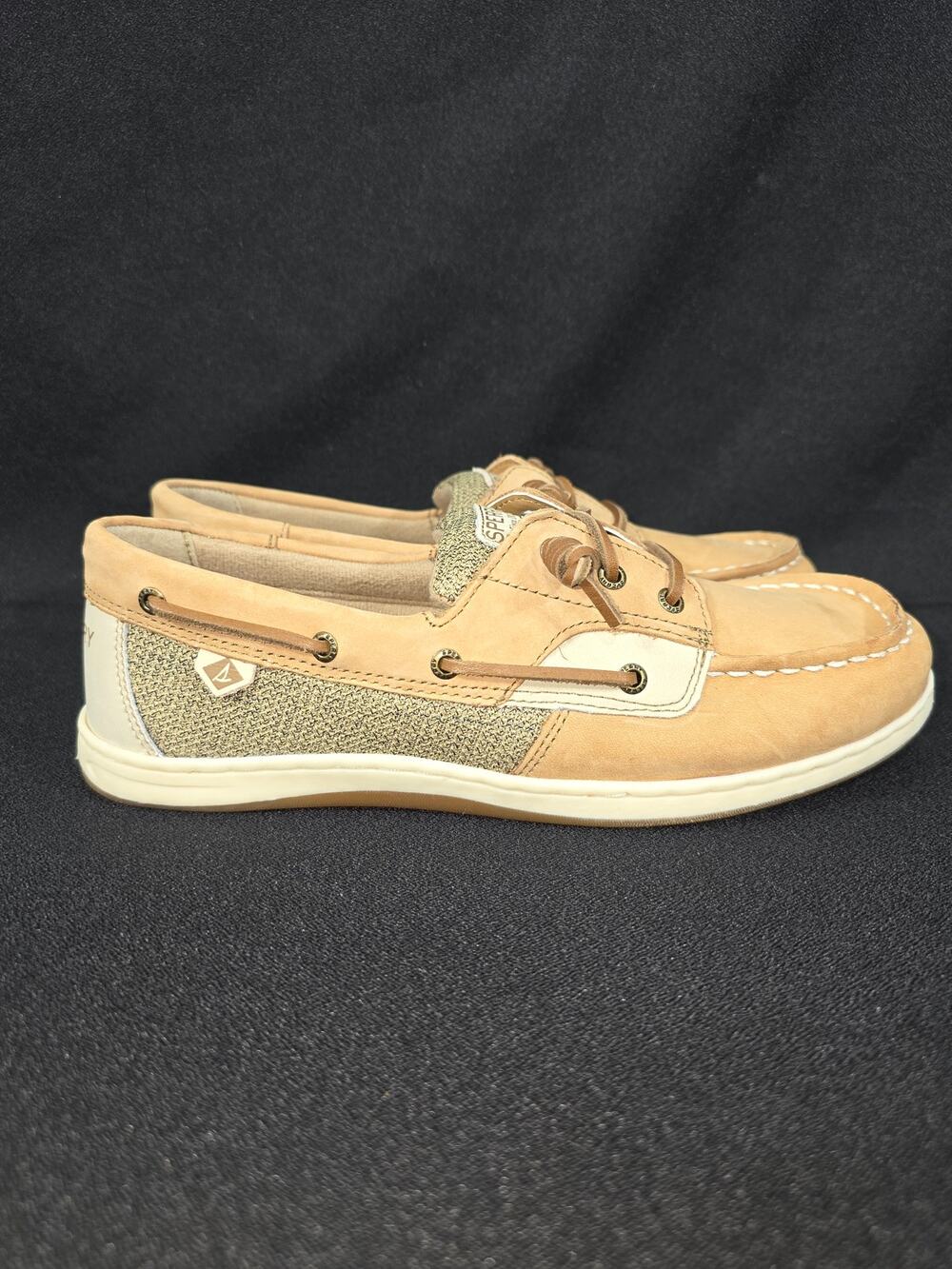 Sperry Songfish Linen Oat Leather Boat Shoes Girls Youth Size 6 New No Box
